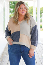 Load image into Gallery viewer, Ashleigh Blue Plus Size Textured Colorblock Patchwork V Neck Top - Fashion Queen - 10