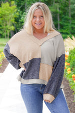 Load image into Gallery viewer, Ashleigh Blue Plus Size Textured Colorblock Patchwork V Neck Top - Fashion Queen - 12