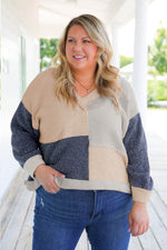 Load image into Gallery viewer, Ashleigh Blue Plus Size Textured Colorblock Patchwork V Neck Top - Fashion Queen - 13