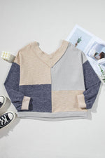 Load image into Gallery viewer, Ashleigh Blue Plus Size Textured Colorblock Patchwork V Neck Top - Fashion Queen - 14