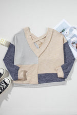 Load image into Gallery viewer, Ashleigh Blue Plus Size Textured Colorblock Patchwork V Neck Top - Fashion Queen - 15