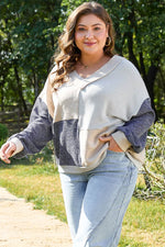Load image into Gallery viewer, Ashleigh Blue Plus Size Textured Colorblock Patchwork V Neck Top - Fashion Queen - 5