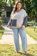 Load image into Gallery viewer, Ashleigh Blue Plus Size Textured Colorblock Patchwork V Neck Top - Fashion Queen - 6