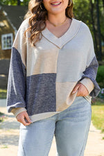 Load image into Gallery viewer, Ashleigh Blue Plus Size Textured Colorblock Patchwork V Neck Top - Fashion Queen - 7