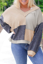 Load image into Gallery viewer, Ashleigh Blue Plus Size Textured Colorblock Patchwork V Neck Top - Fashion Queen - 8