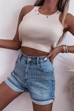 Load image into Gallery viewer, Ashleigh Blue Rhinestone Embellished Denim Shorts - Fashion Queen - 5