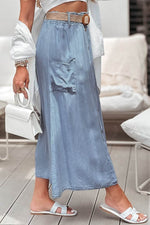 Load image into Gallery viewer, Beau Blue Buttoned Front High Waist Side Pockets Denim Maxi Skirt - Fashion Queen - 3