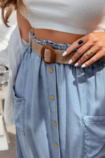 Load image into Gallery viewer, Beau Blue Buttoned Front High Waist Side Pockets Denim Maxi Skirt - Fashion Queen - 4