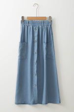 Load image into Gallery viewer, Beau Blue Buttoned Front High Waist Side Pockets Denim Maxi Skirt - Fashion Queen - 7