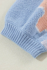 Load image into Gallery viewer, Beau Blue Floral O Neck Drop Shoulder Knitted Sweater - Fashion Queen - 12