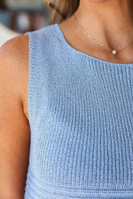 Load image into Gallery viewer, Beau Blue Horizontal Ribbing Patchwork Swing Sweater Tank - Fashion Queen - 8