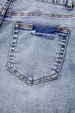 Load image into Gallery viewer, Beau Blue Pearl Studded Pockets Raw Hem Denim Shorts - Fashion Queen - 6