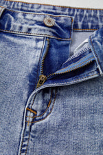 Load image into Gallery viewer, Beau Blue Pearl Studded Pockets Raw Hem Denim Shorts - Fashion Queen - 9
