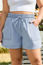 Load image into Gallery viewer, Beau Blue Pocketed Drawstring High Waist Plus Size Denim Shorts - Fashion Queen - 1