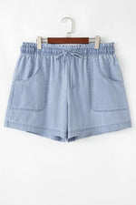 Load image into Gallery viewer, Beau Blue Pocketed Drawstring High Waist Plus Size Denim Shorts - Fashion Queen - 9