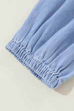 Load image into Gallery viewer, Beau Blue Puff Sleeve V Neck Tiered Ruffled Chambray Mini Dress - Fashion Queen - 11