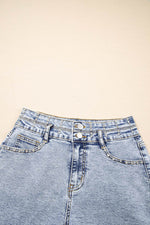 Load image into Gallery viewer, Beau Blue Rhinestone Light Wash Raw Hem High Waist Denim Shorts - Fashion Queen - 25
