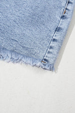 Load image into Gallery viewer, Beau Blue Rhinestone Light Wash Raw Hem High Waist Denim Shorts - Fashion Queen - 27