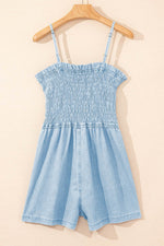 Load image into Gallery viewer, Beau Blue Spaghetti Strap Smocked Denim Romper - Fashion Queen - 10