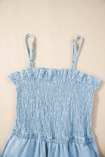 Load image into Gallery viewer, Beau Blue Spaghetti Strap Smocked Denim Romper - Fashion Queen - 11