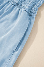 Load image into Gallery viewer, Beau Blue Spaghetti Strap Smocked Denim Romper - Fashion Queen - 12