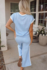 Load image into Gallery viewer, Beau Blue Textured Colorblock Edge Tank Top High Waist Pants Set - Fashion Queen - 2