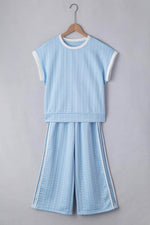 Load image into Gallery viewer, Beau Blue Textured Colorblock Edge Tank Top High Waist Pants Set - Fashion Queen - 8