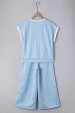 Load image into Gallery viewer, Beau Blue Textured Colorblock Edge Tank Top High Waist Pants Set - Fashion Queen - 9