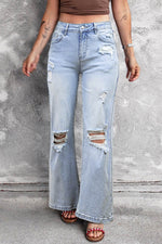 Load image into Gallery viewer, Beau Blue Vintage Light Wash Distressed Flare Jeans - Fashion Queen -  1