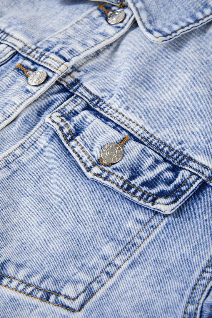 Beau Blue Vintage Washed Flap Pockets Denim Jacket - Fashion Queen -  10