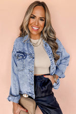 Load image into Gallery viewer, Beau Blue Vintage Washed Flap Pockets Denim Jacket - Fashion Queen -  4