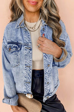 Load image into Gallery viewer, Beau Blue Vintage Washed Flap Pockets Denim Jacket - Fashion Queen -  5