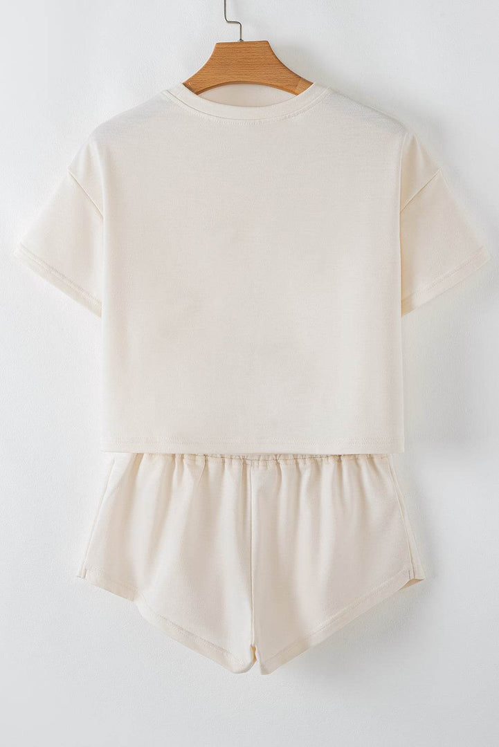 Beige 2pcs Cropped Tee and Ruffle High Waist Skort Set - Fashion Queen -  17