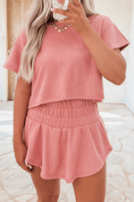 Load image into Gallery viewer, Beige 2pcs Cropped Tee and Ruffle High Waist Skort Set - Fashion Queen -  2
