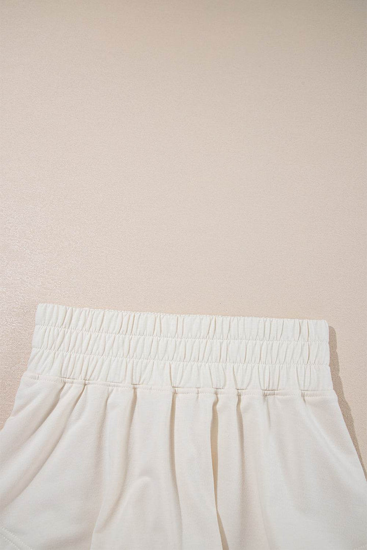 Beige 2pcs Cropped Tee and Ruffle High Waist Skort Set - Fashion Queen -  24