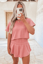 Load image into Gallery viewer, Beige 2pcs Cropped Tee and Ruffle High Waist Skort Set - Fashion Queen -  4