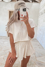 Load image into Gallery viewer, Beige 2pcs Cropped Tee and Ruffle High Waist Skort Set - Fashion Queen -  5