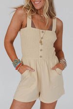 Load image into Gallery viewer, Beige Buttons Smocked Sleeveless Romper - Fashion Queen - 1