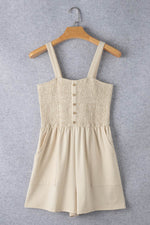 Load image into Gallery viewer, Beige Buttons Smocked Sleeveless Romper - Fashion Queen - 11