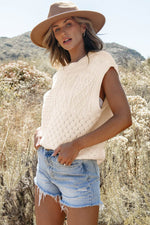 Load image into Gallery viewer, Beige Cable Knit Dolman Armholes Sweater Tank - Fashion Queen - 3