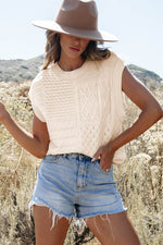 Load image into Gallery viewer, Beige Cable Knit Dolman Armholes Sweater Tank - Fashion Queen - 5