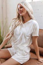 Load image into Gallery viewer, Beige Checkered V Neck Tee Drawstring Shorts Lounge Set - Fashion Queen - 10