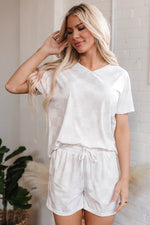 Load image into Gallery viewer, Beige Checkered V Neck Tee Drawstring Shorts Lounge Set - Fashion Queen - 11