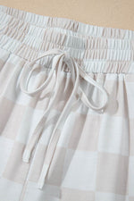 Load image into Gallery viewer, Beige Checkered V Neck Tee Drawstring Shorts Lounge Set - Fashion Queen - 21
