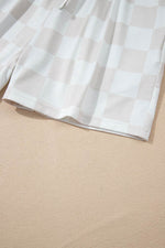 Load image into Gallery viewer, Beige Checkered V Neck Tee Drawstring Shorts Lounge Set - Fashion Queen - 23