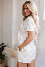 Load image into Gallery viewer, Beige Checkered V Neck Tee Drawstring Shorts Lounge Set - Fashion Queen - 7