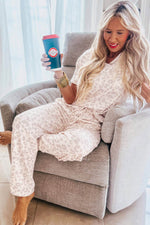 Load image into Gallery viewer, Beige Cheetah V Neck Tee and Pants Lounge Set - Fashion Queen - 3