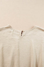 Load image into Gallery viewer, Beige Crinkled Elastic Hem Crop Tee and Wide Leg Pants Set - Fashion Queen - 11