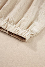 Load image into Gallery viewer, Beige Crinkled Elastic Hem Crop Tee and Wide Leg Pants Set - Fashion Queen - 12