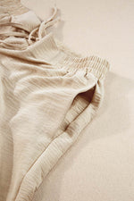 Load image into Gallery viewer, Beige Crinkled Elastic Hem Crop Tee and Wide Leg Pants Set - Fashion Queen - 7
